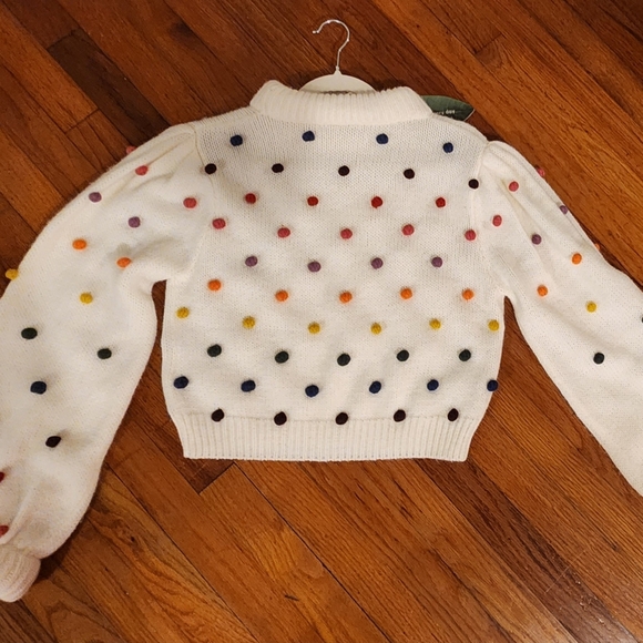 White FARM Sweater with colorful dots, size small. - Picture 3 of 8